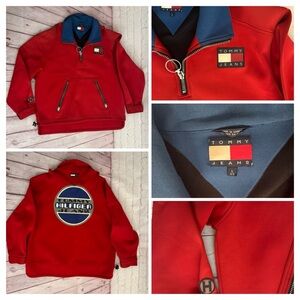 Vintage Circa 1995 Tommy Hilfiger Jeans Scuba Pullover | Red | Half Zip
